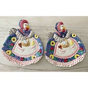 Fitz & Floyd Mother Goose Duck 2 Plates Desserts Hors d'Oeuvres VTG Cottagecore